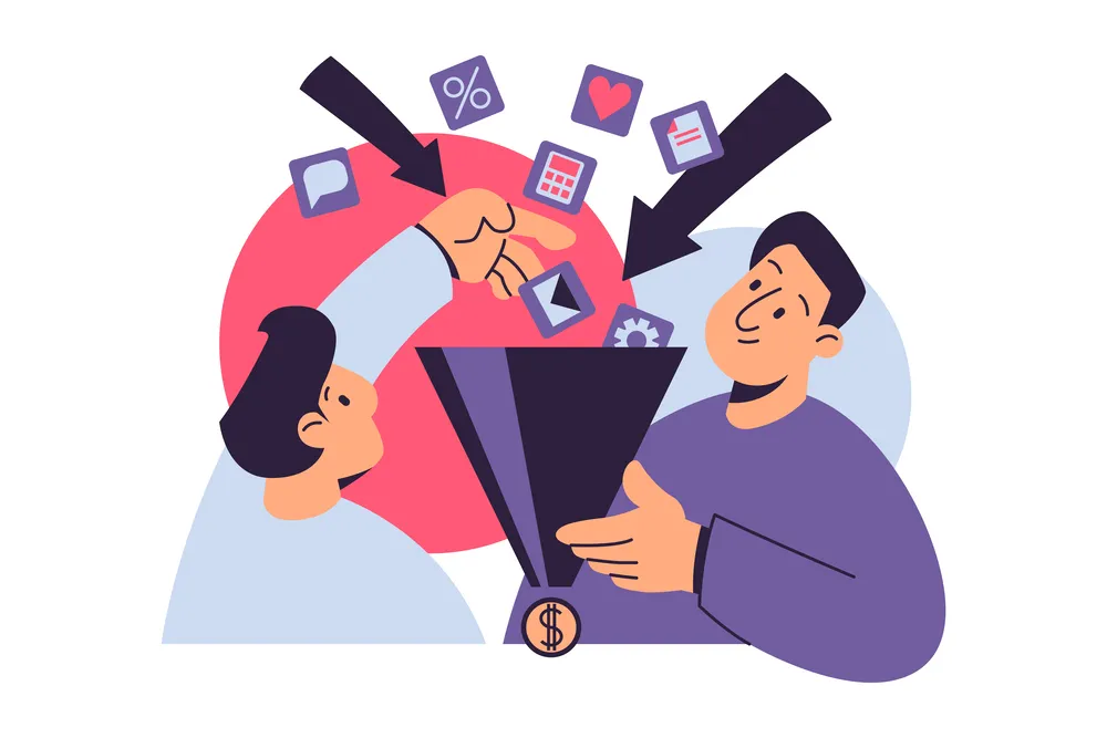 Sales funnel illustration showing ROI stages