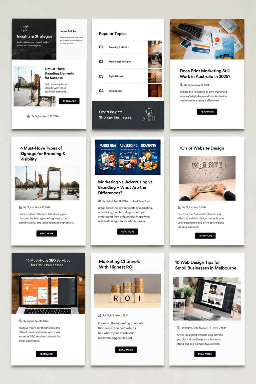 Content cluster pages on screens.